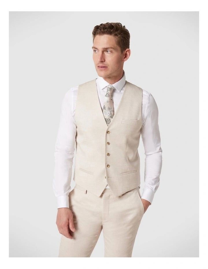 5 Button Textured Tailored Vest in Natural