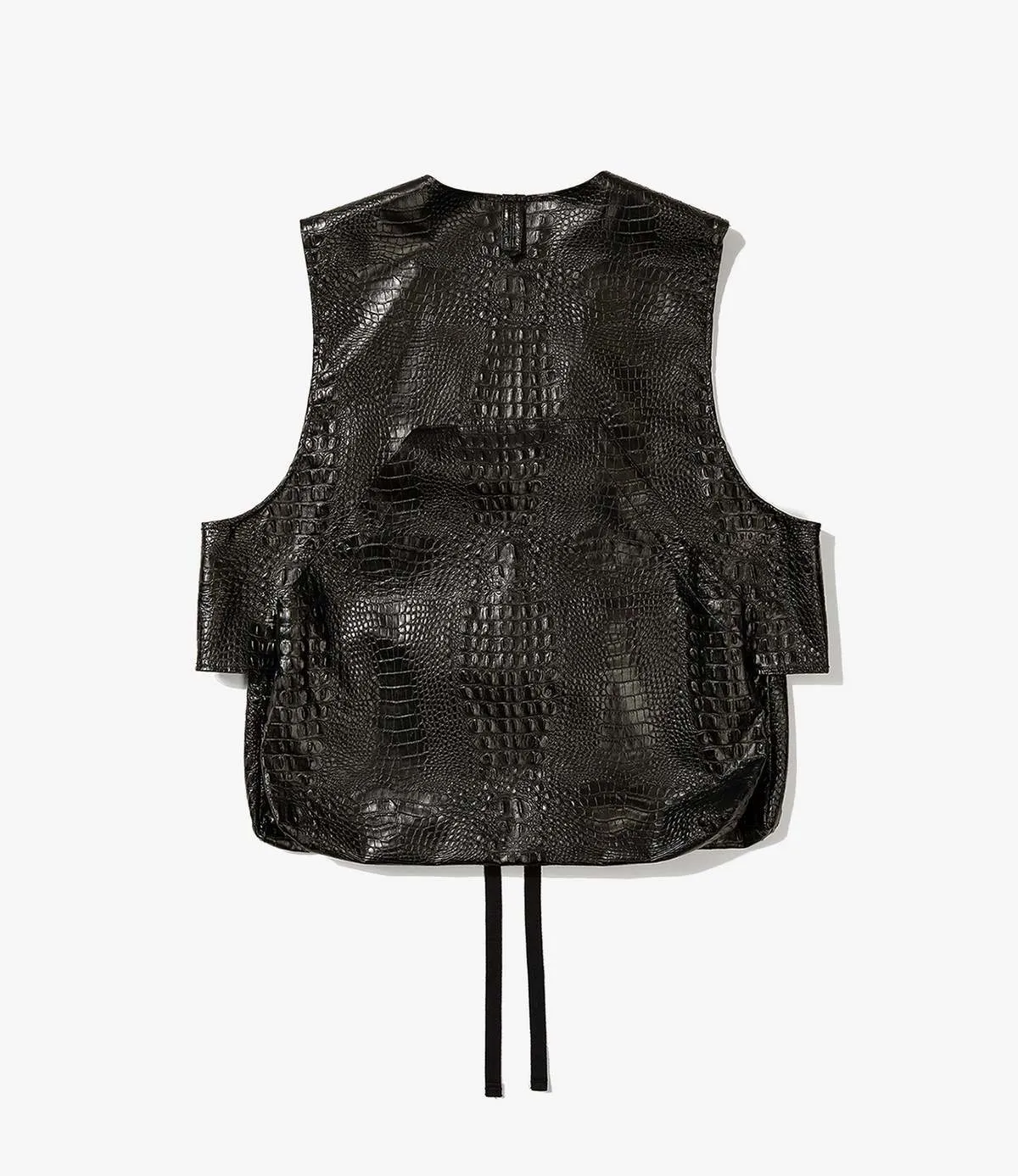 Alligator Embossed Fake Leather Fowl Vest - Black