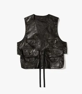 Alligator Embossed Fake Leather Fowl Vest - Black