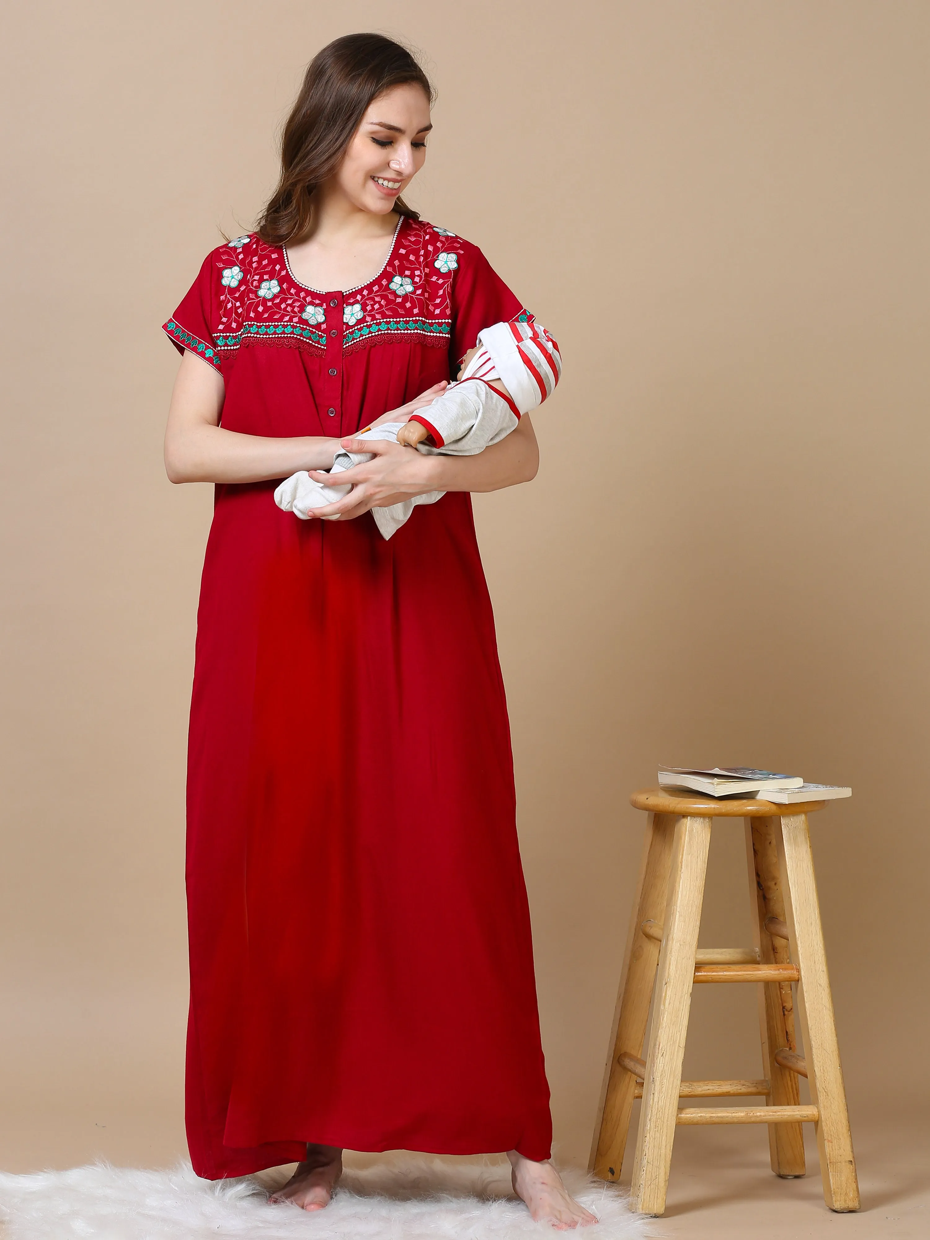 Alpine Maternity Feeding Nighty Maroon