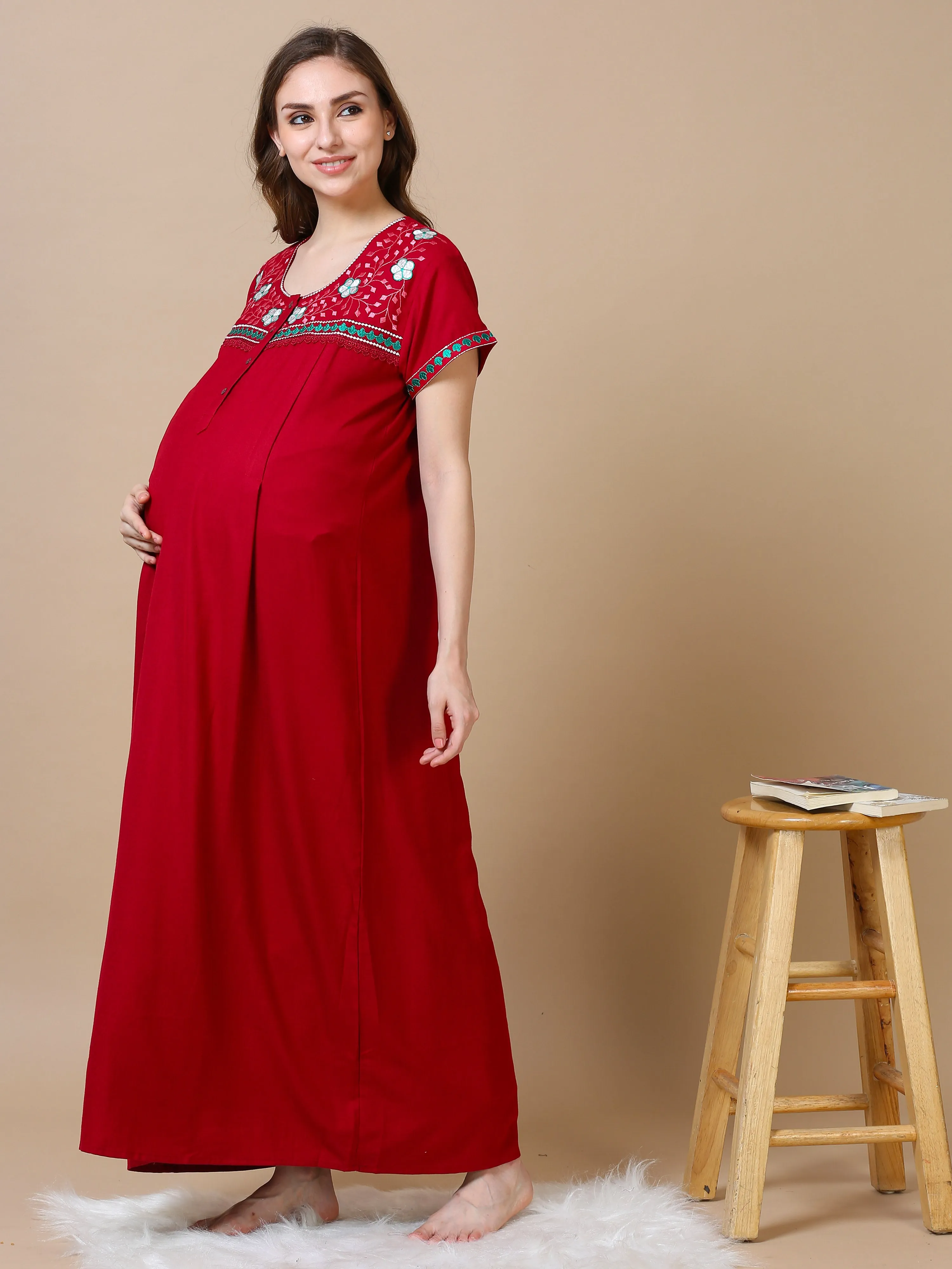 Alpine Maternity Feeding Nighty Maroon