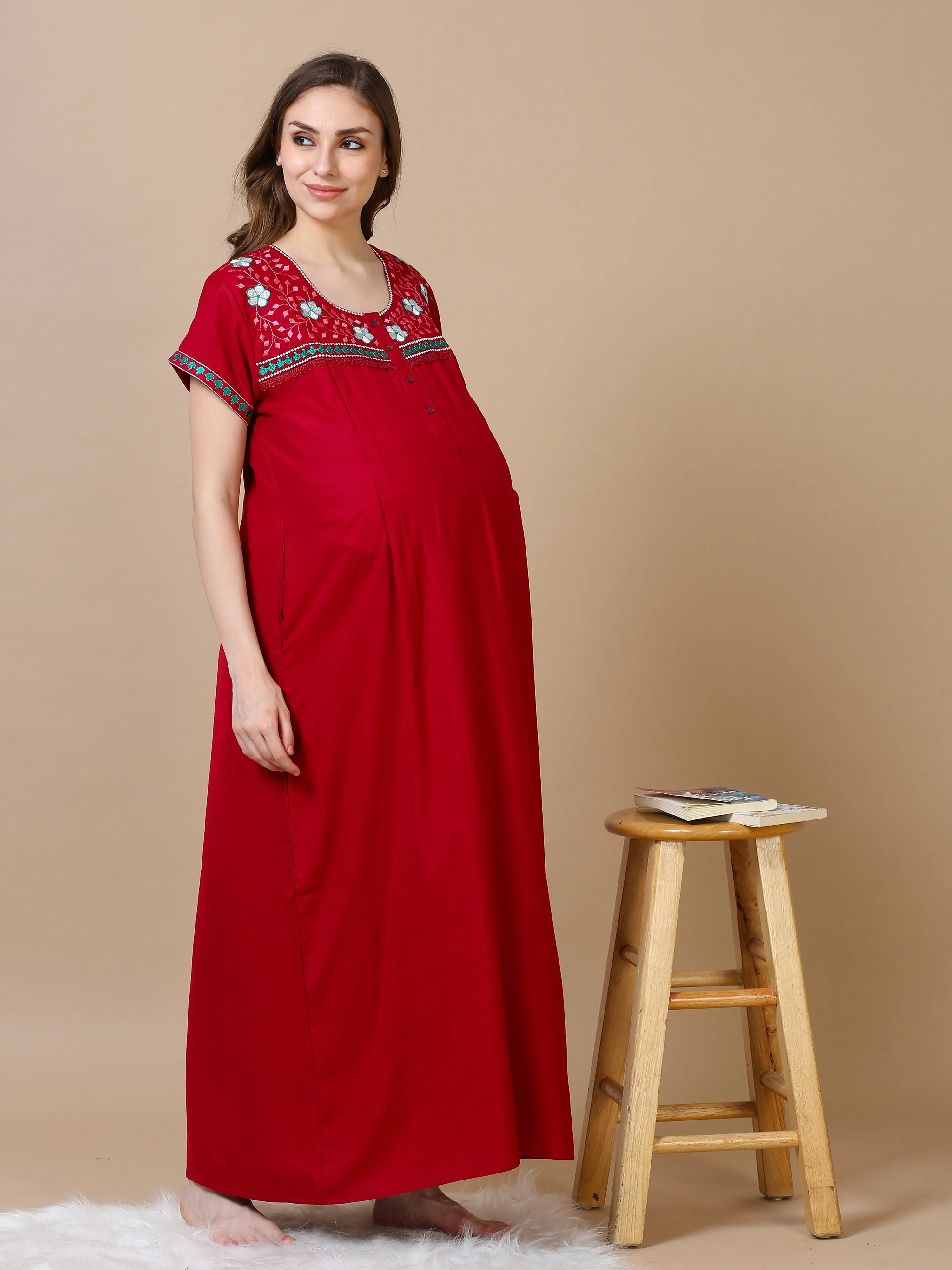 Alpine Maternity Feeding Nighty Maroon