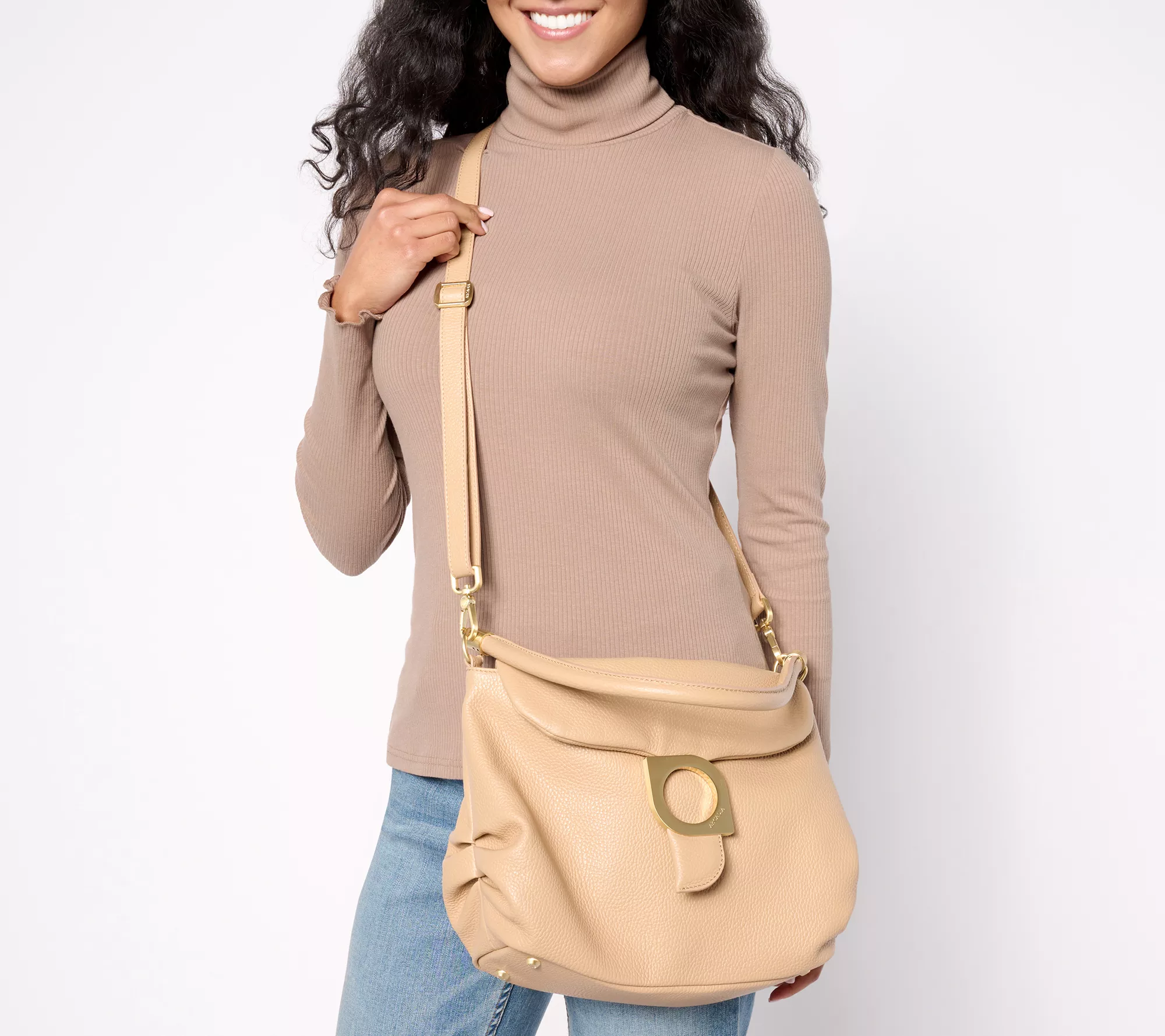 Arcadia Pebbled Leather Sunrise Shoulder Bag