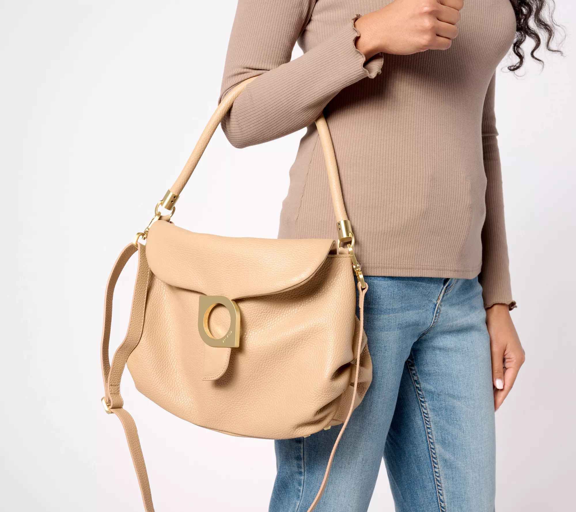 Arcadia Pebbled Leather Sunrise Shoulder Bag