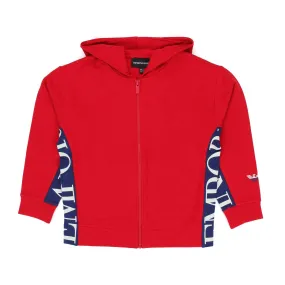 Armani Junior Red Zip Up Hoodie For Boy 01