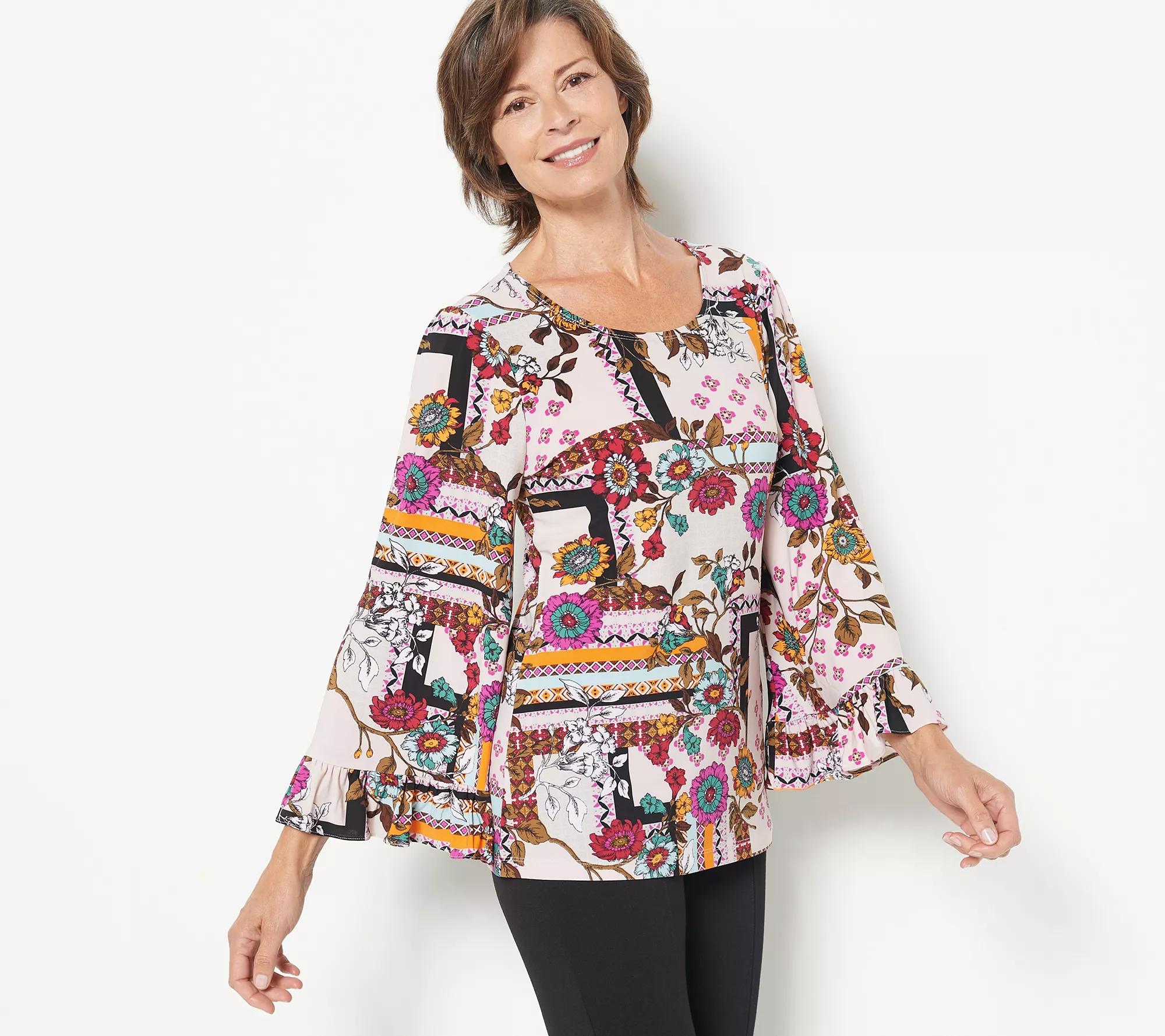 Attitudes by Renee Global Illusions Como Jersey Ruffle Tunic