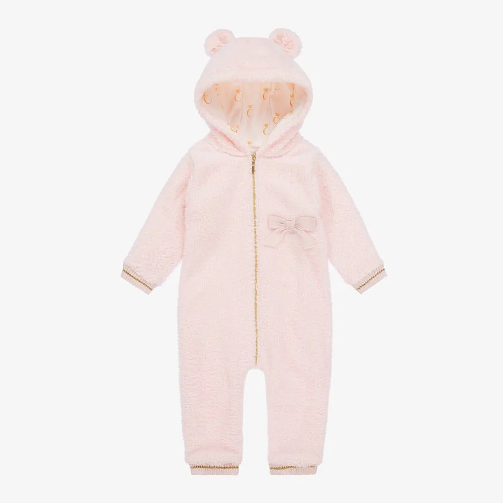 Baby Girls Pink Teddy Fleece Pramsuit