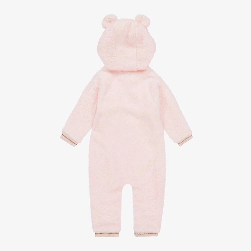 Baby Girls Pink Teddy Fleece Pramsuit