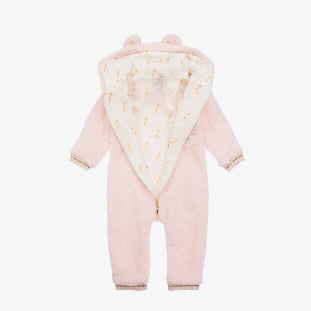 Baby Girls Pink Teddy Fleece Pramsuit