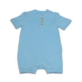 Bamboo Short Sleeve Romper with Buttons (Bluebonnet)