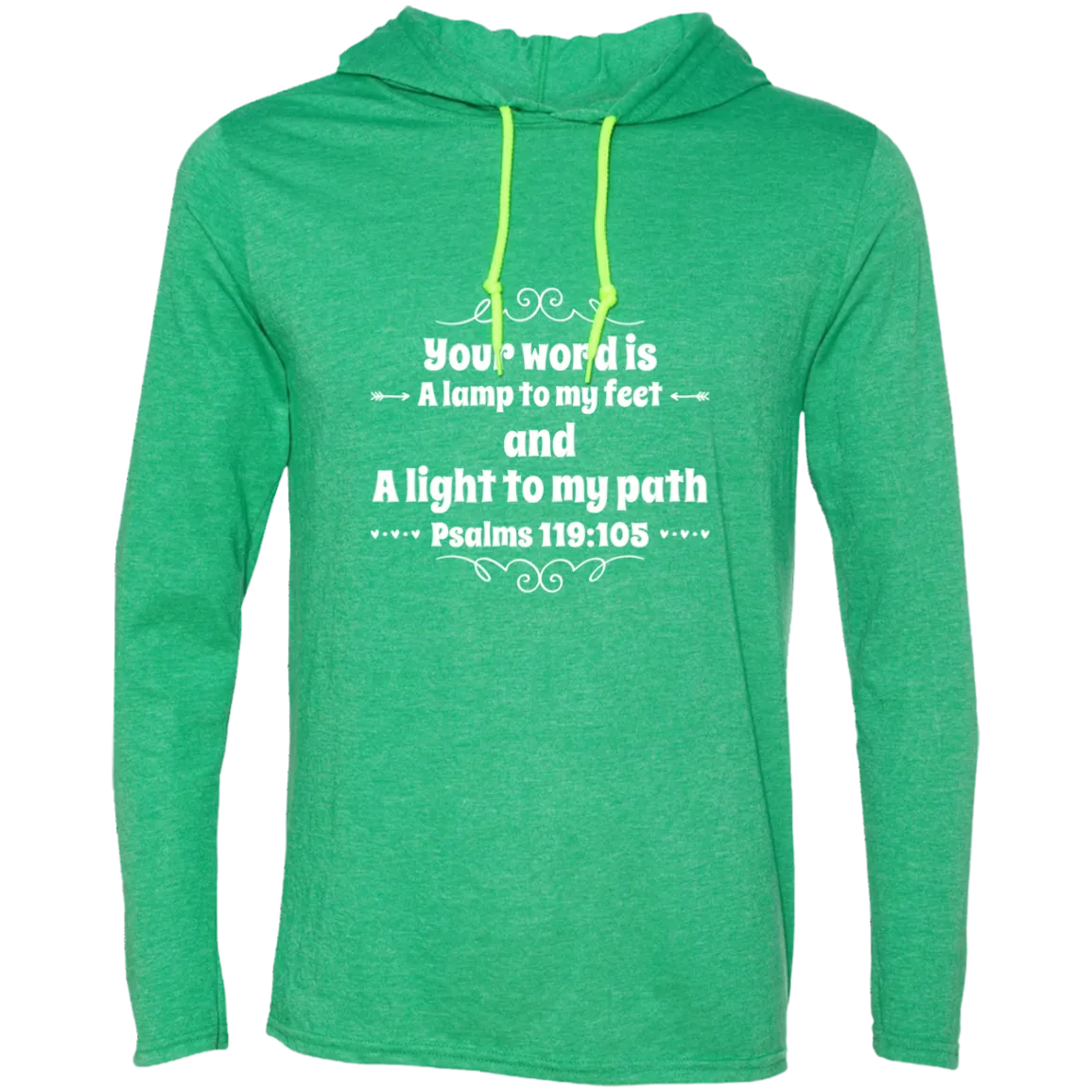 Bible Verse Men Long Sleeve T-Shirt Hoodie - Your Word Is Light To My Path ~Psalm 119:105~ Design 1 (White Font)