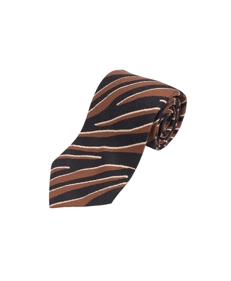 Black Brown & Ivory Animal Print Silk Necktie | He Spoke Style