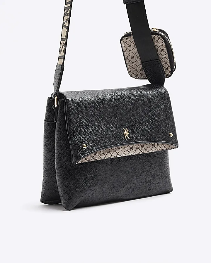 Black fold over cross body bag