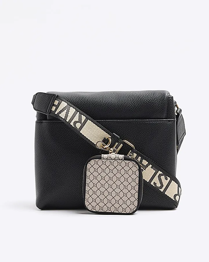 Black fold over cross body bag