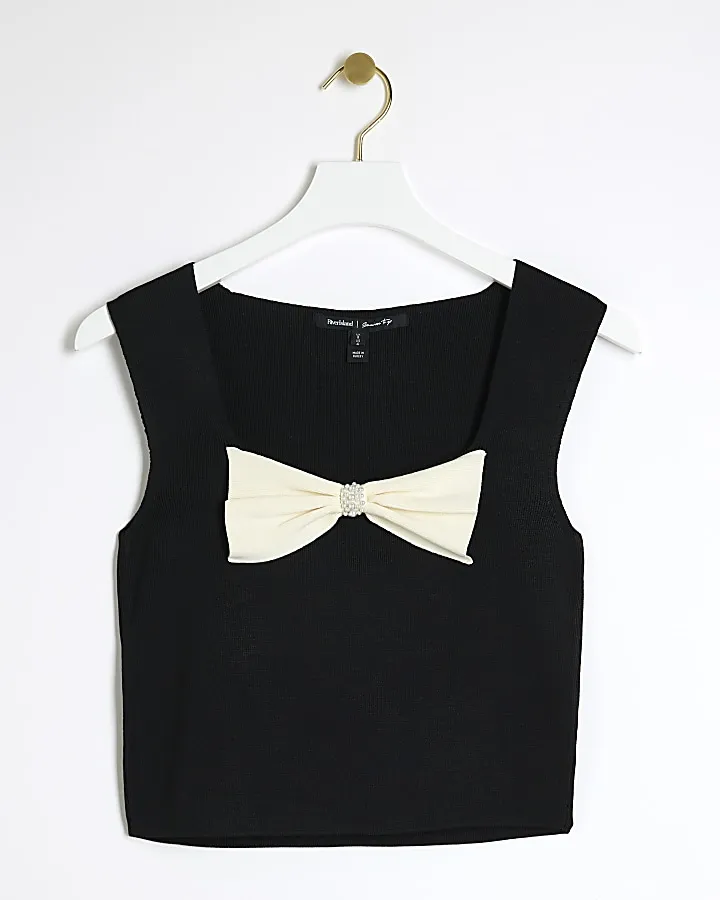 Black knit bow vest top