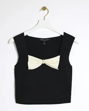 Black knit bow vest top