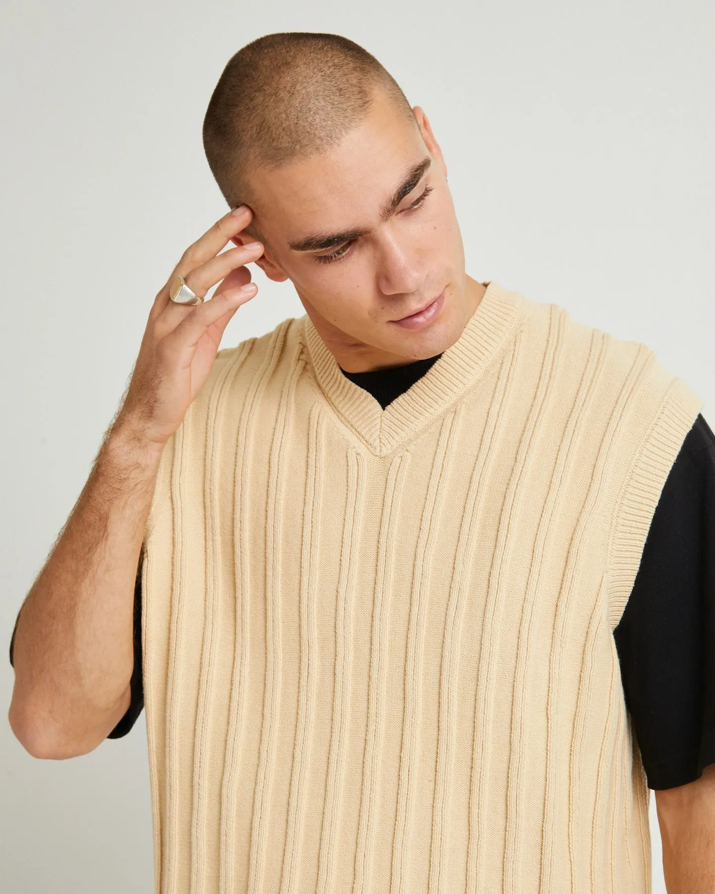 Black Noise White Rain Lambert Knit Vest - Tan | SurfStitch