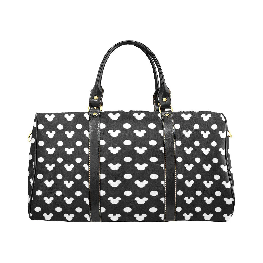 Black With White Mickey Polka Dots Waterproof Luggage Travel Bag