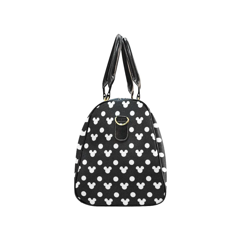 Black With White Mickey Polka Dots Waterproof Luggage Travel Bag