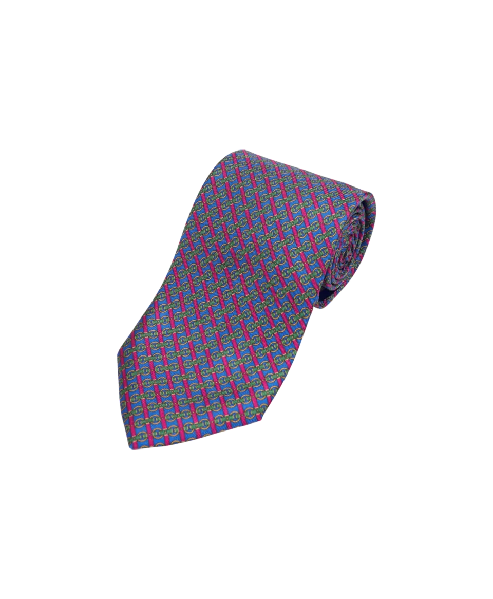 Blue, Pink, Yellow And Green Horsebit Silk Necktie | He Spoke Style