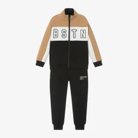 Boys Black & Beige Cotton Tracksuit