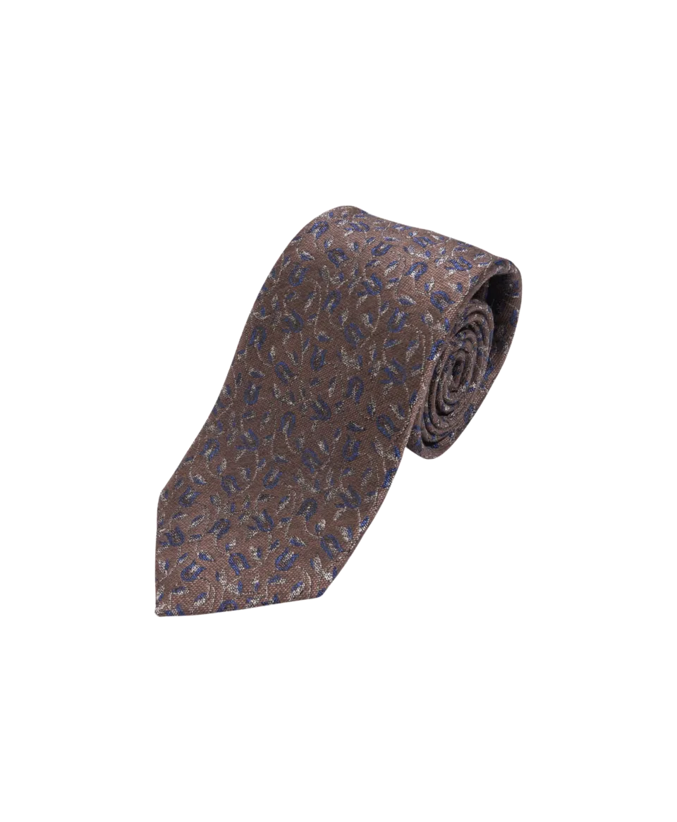 Brown with Blue Floral Silk/Wool Necktie | He Spoke Style