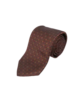 Brown With Maroon And Gold Small Medallion Silk Necktie | He Spoke Style