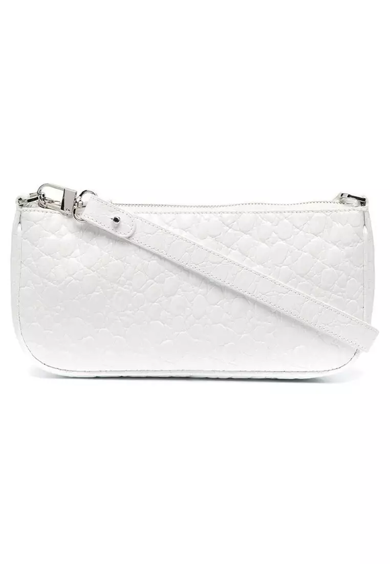 By Far By Far Rachel Croco Embossed Leather Shoulder Bag in Optic White