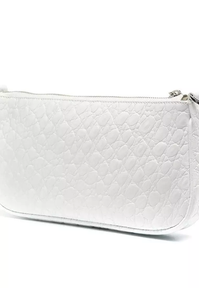 By Far By Far Rachel Croco Embossed Leather Shoulder Bag in Optic White