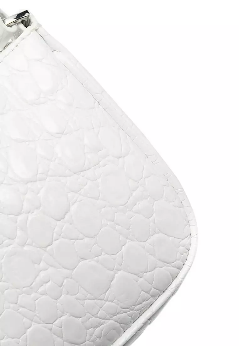 By Far By Far Rachel Croco Embossed Leather Shoulder Bag in Optic White