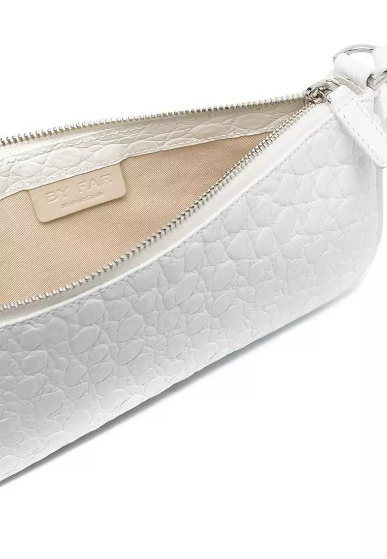 By Far By Far Rachel Croco Embossed Leather Shoulder Bag in Optic White