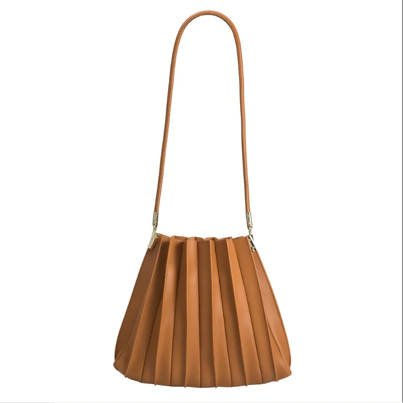 Carrie Pleated Shoulder Bag- Saddle