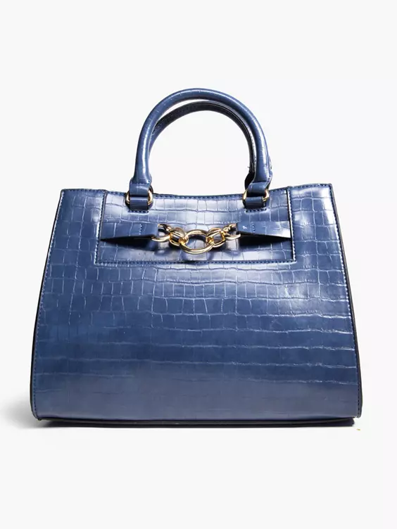 Catwalk  Blue Croc Effect Bag with Shoulder Strap and Metal Trim