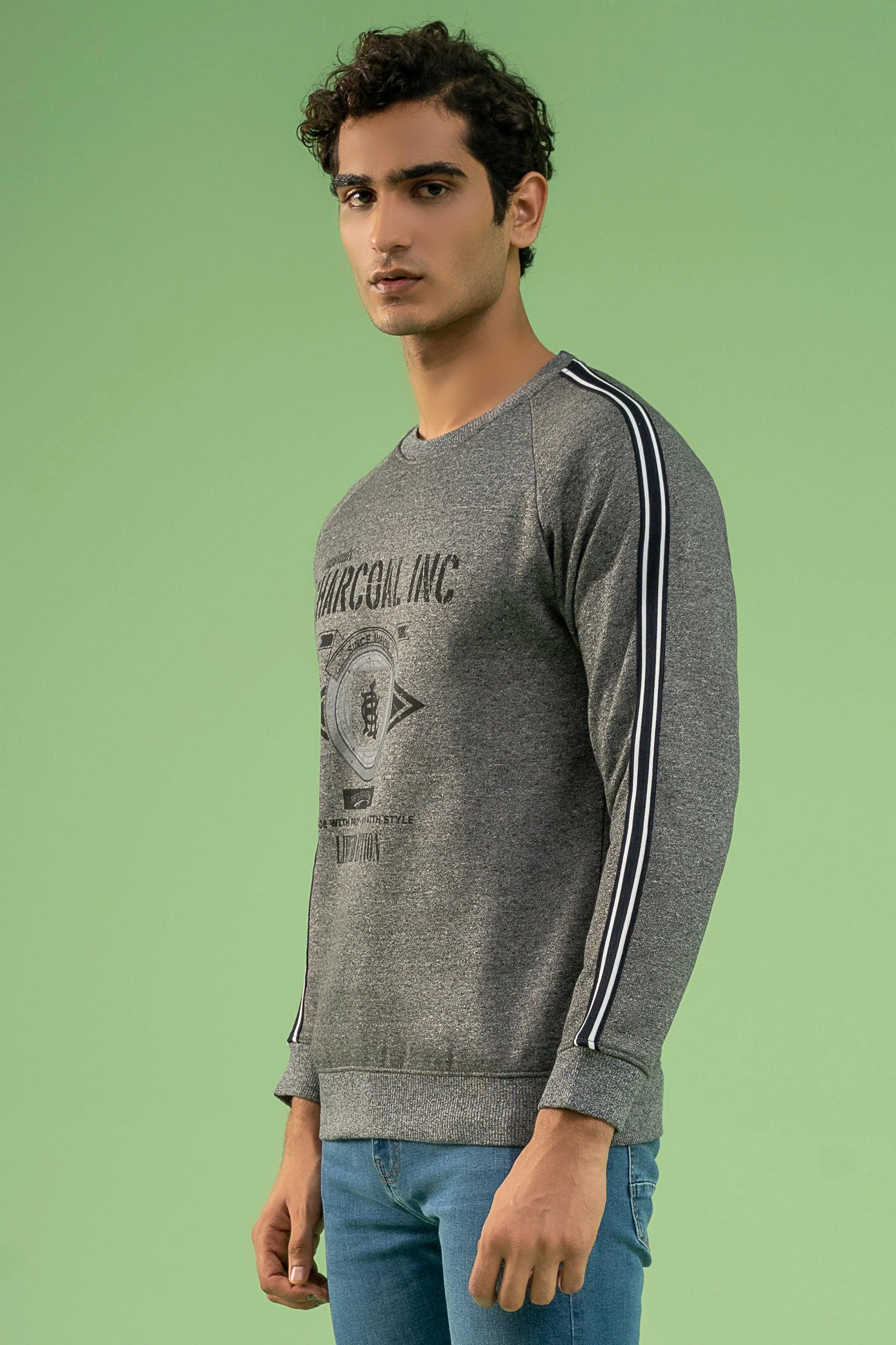 CHAIN YARN FLEECE SWEAT SHIRT GREY