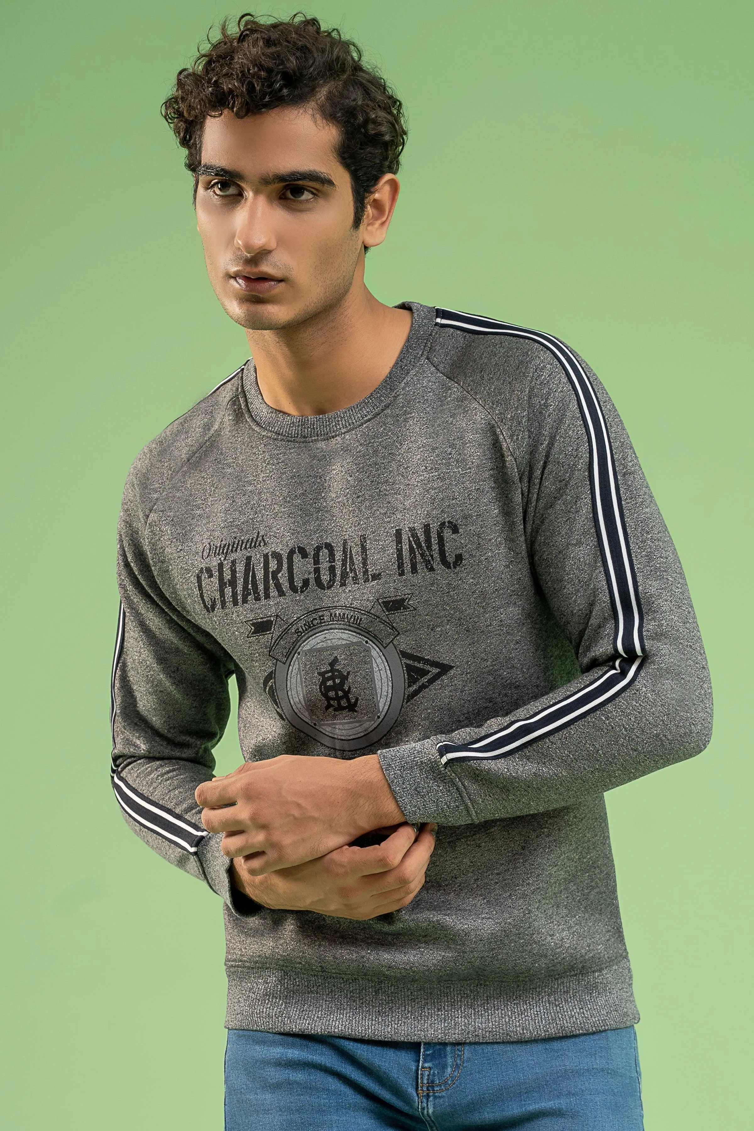 CHAIN YARN FLEECE SWEAT SHIRT GREY