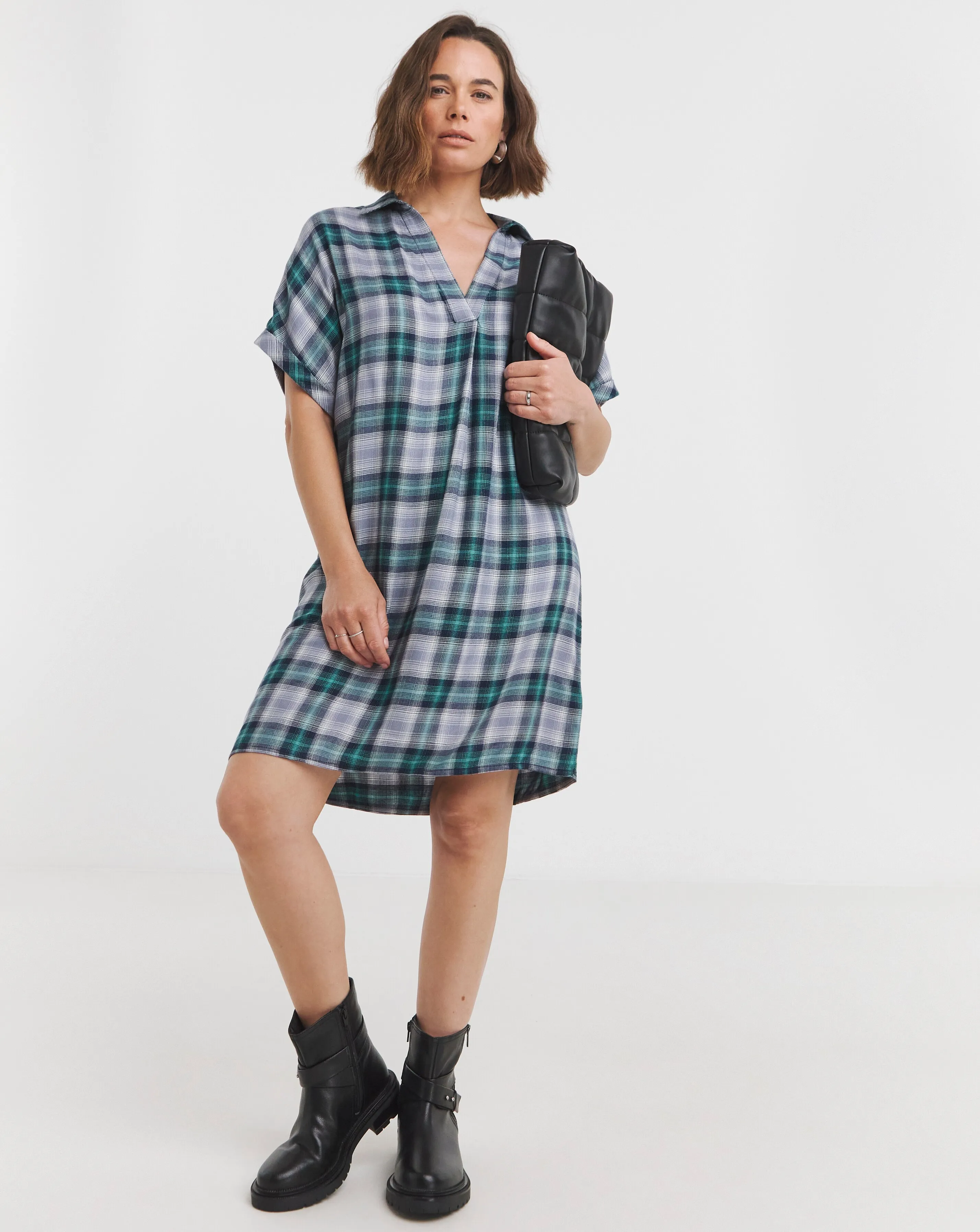 Check Collared Tunic Dress