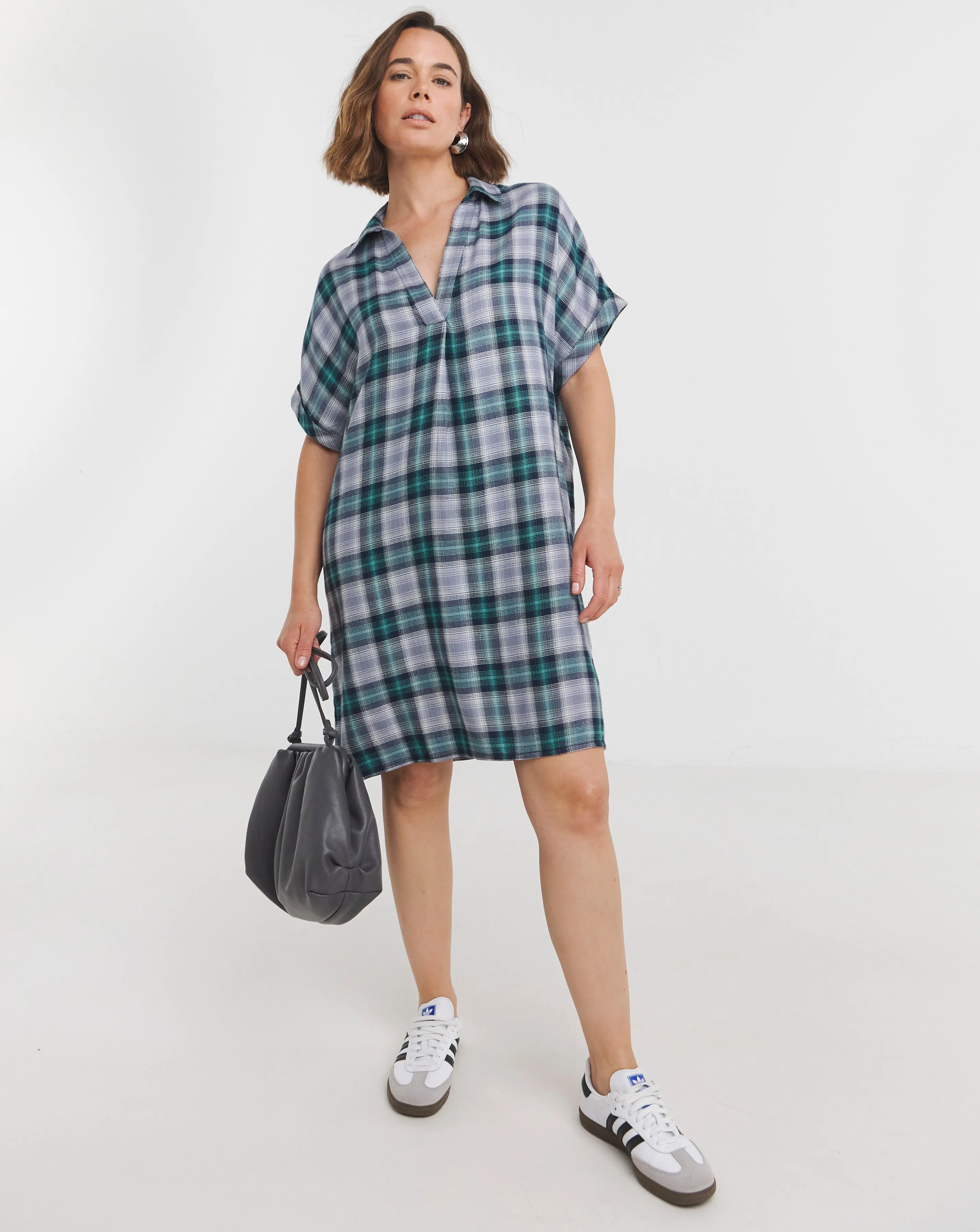 Check Collared Tunic Dress