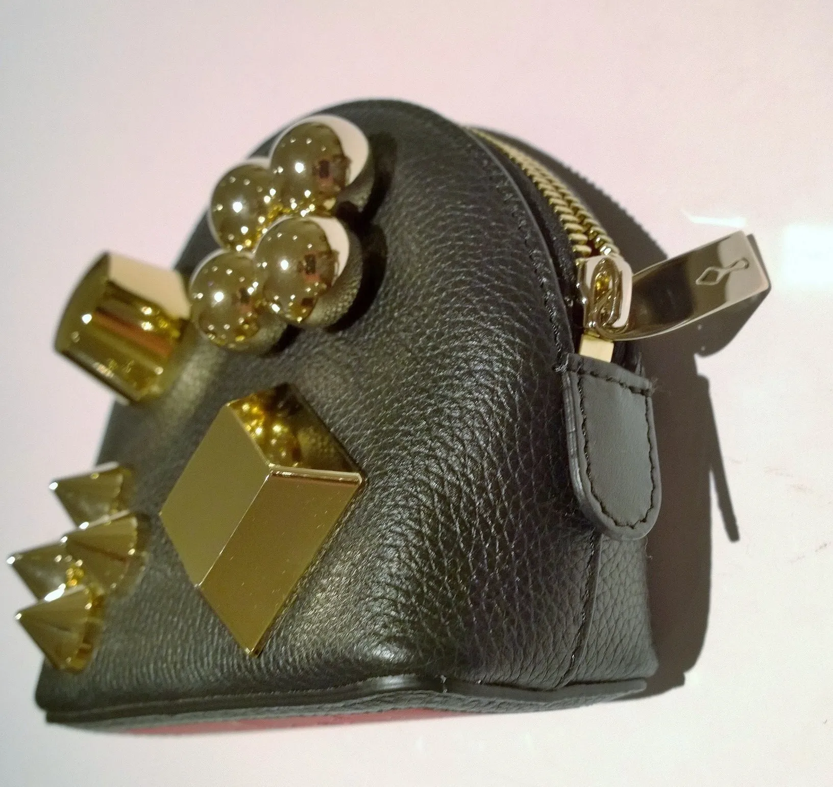 Christian Louboutin Carasky Pouch Black Leather Gold Studs Bag