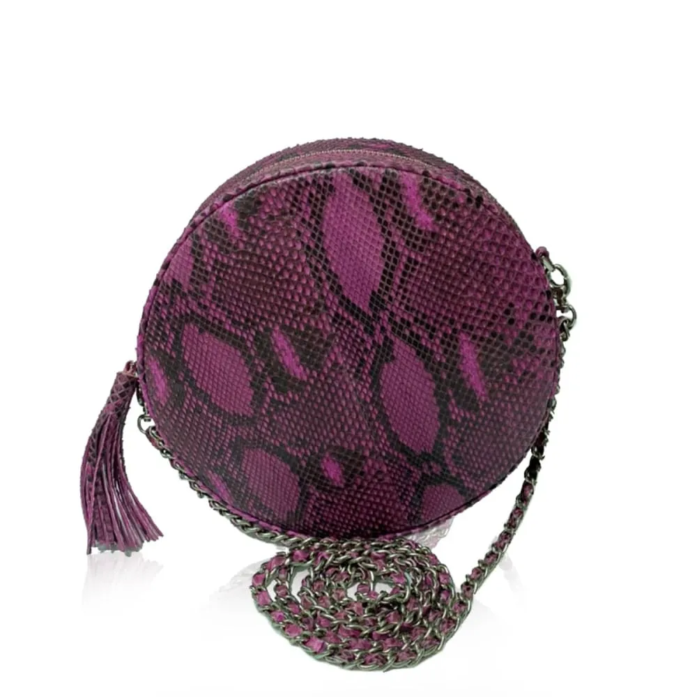 --Circle matte pink & black python back leather bag-