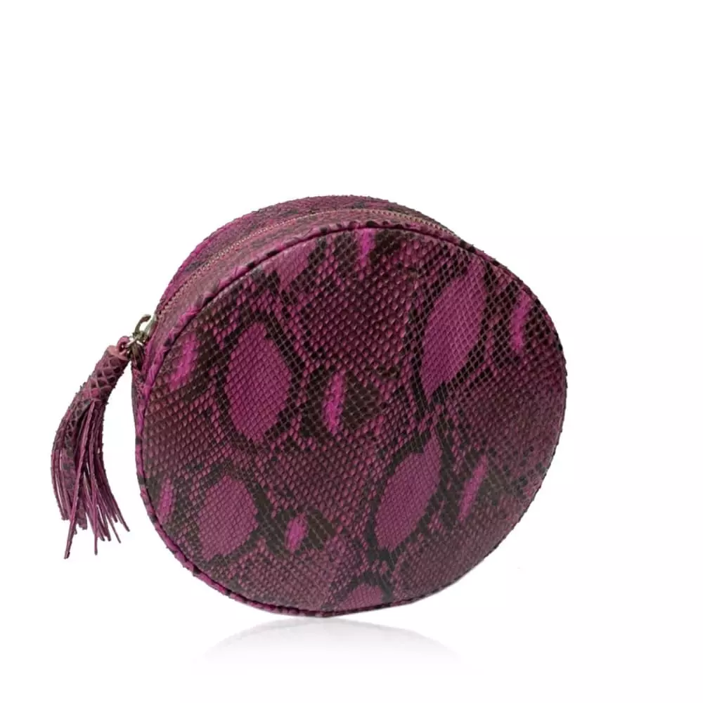 --Circle matte pink & black python back leather bag-