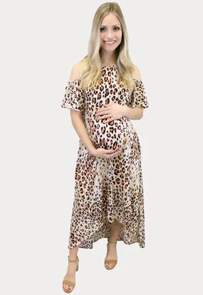 Cold Shoulder Leopard Maternity Dress