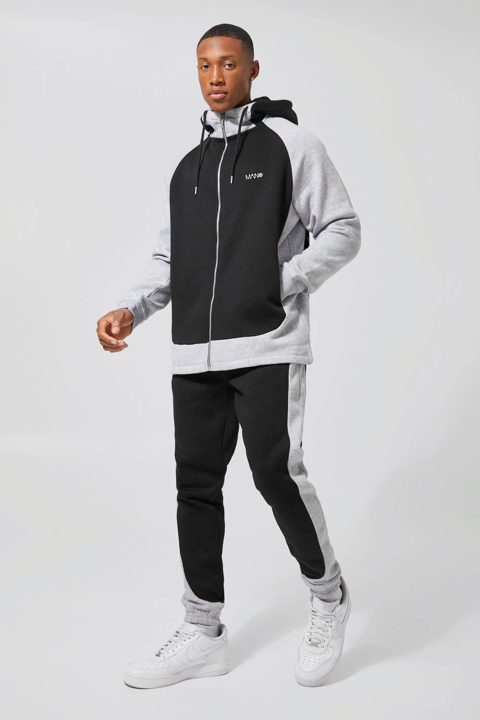 Colour Block Funnel Neck Hooded Tracksuit | boohooMAN UK