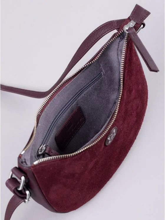 Coniston Crescent Leather Cross Body Bag in Berry