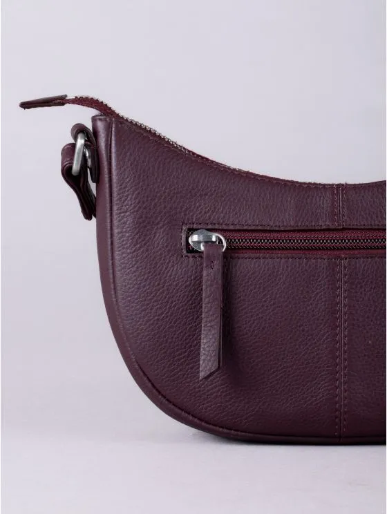 Coniston Crescent Leather Cross Body Bag in Berry