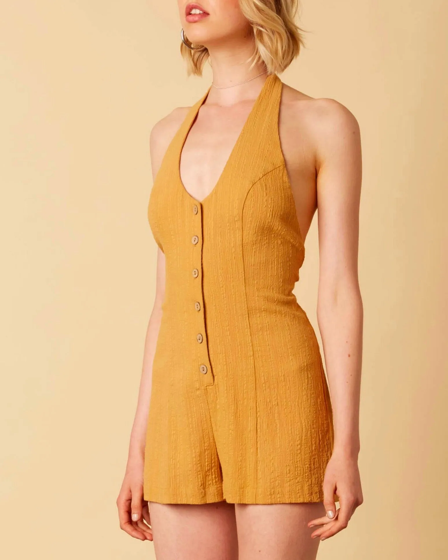 Cotton Candy - Fairgrounds Linen Romper in Dijon Mustard