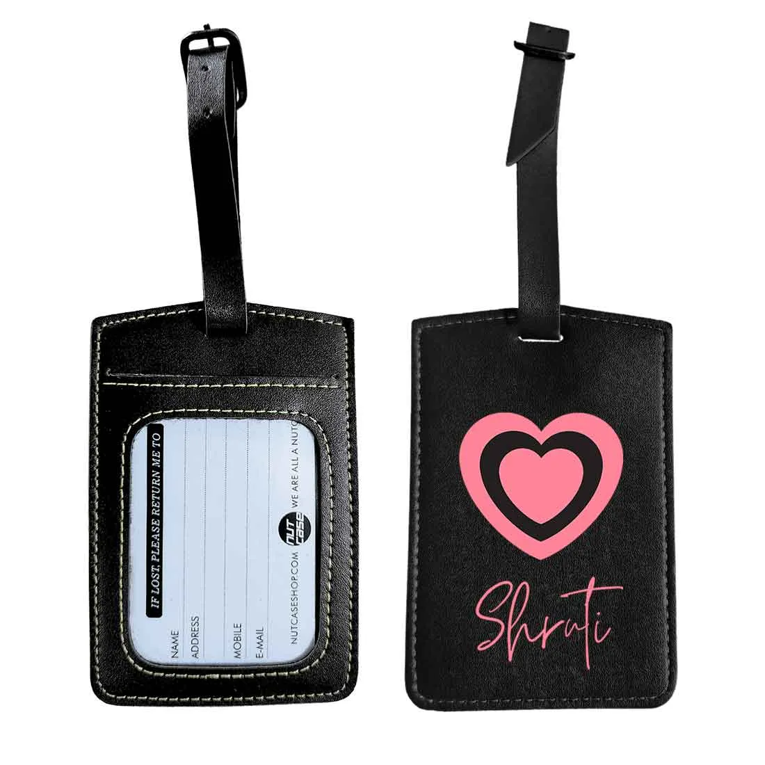 Custom Luggage Tags with Name PU Leather Bag Tags - Heart