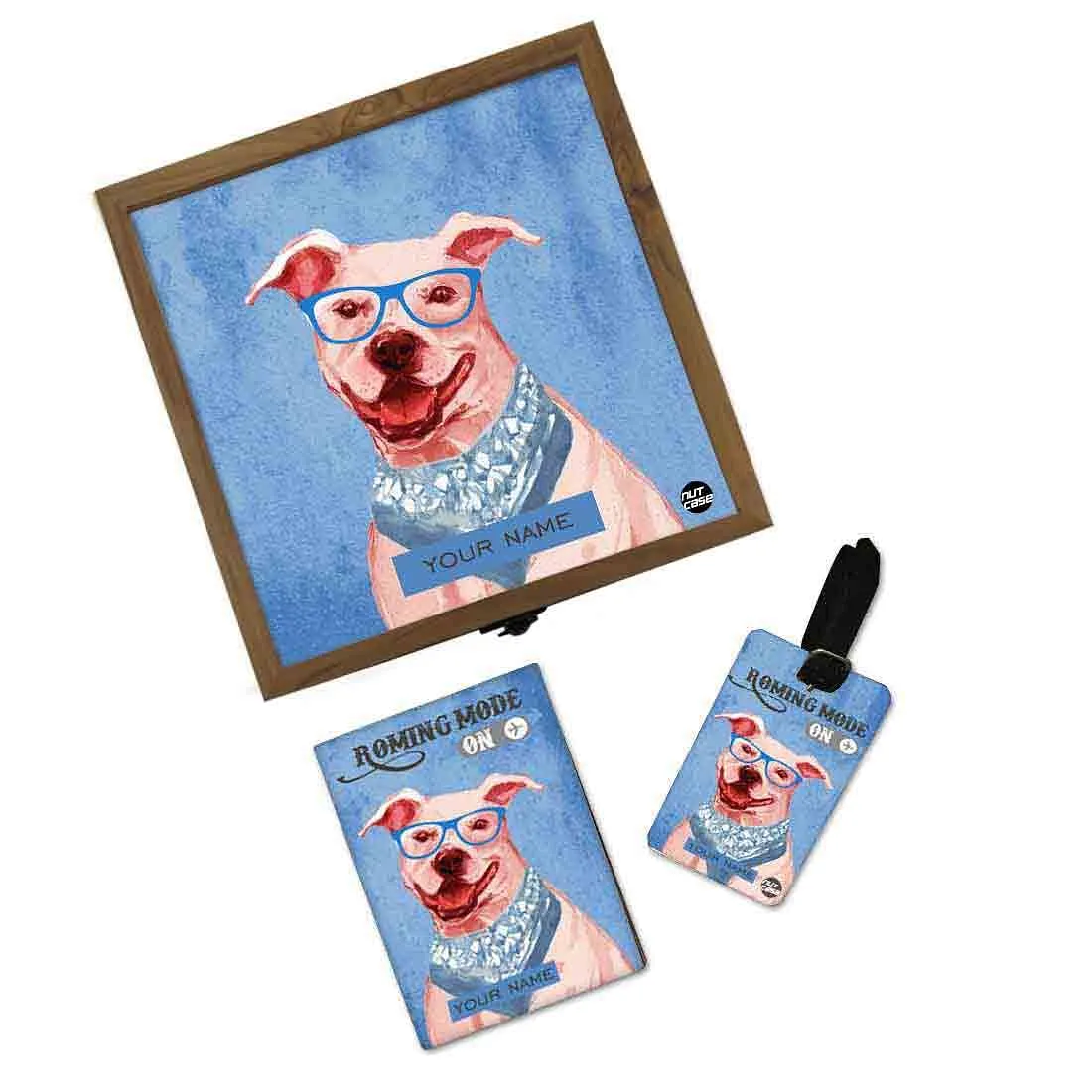 Custom Passport Cover With Luggage Tag - Hipster Pitbull Dog