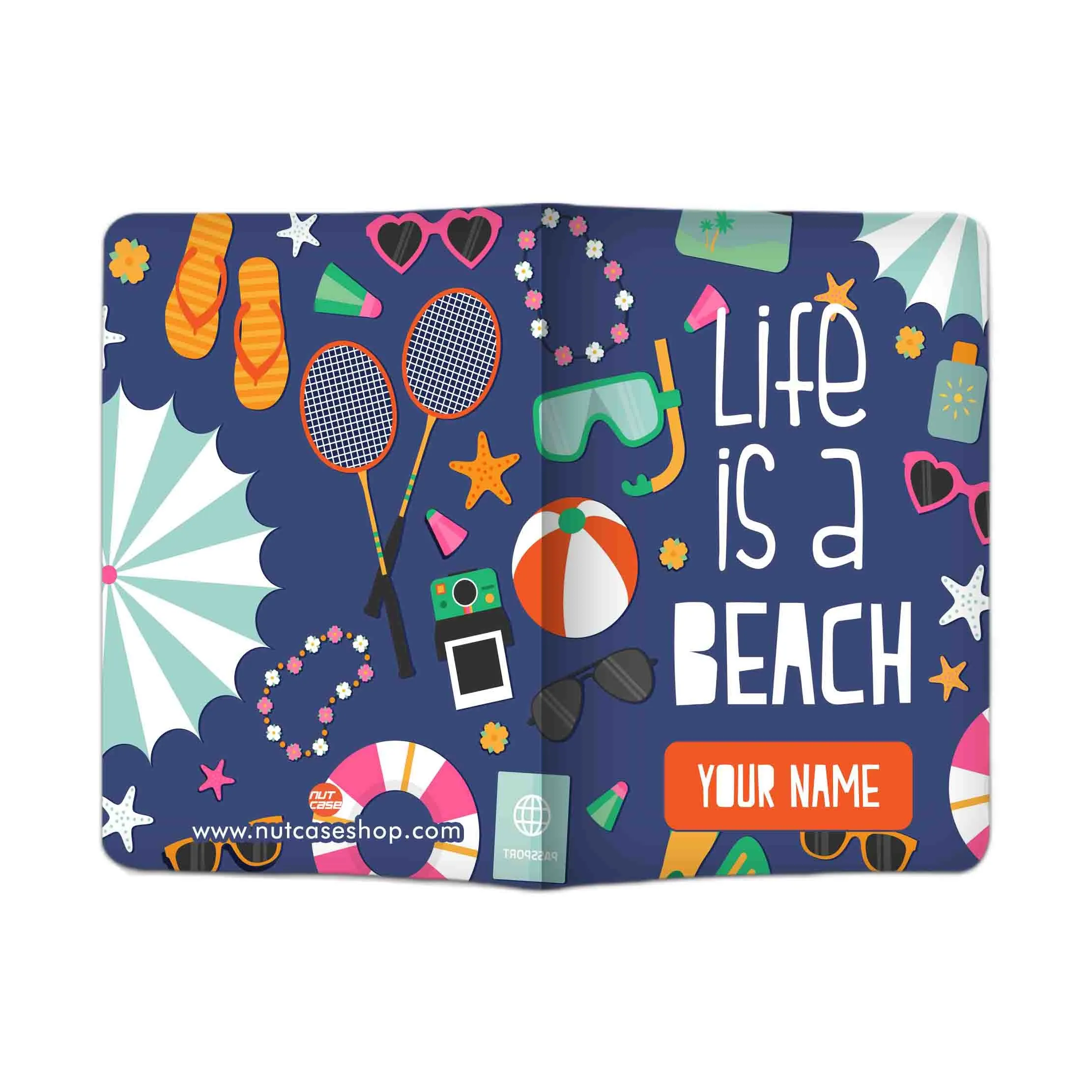 Customized Passport Cover Luggage Tag Set - Life is A Beach Blue