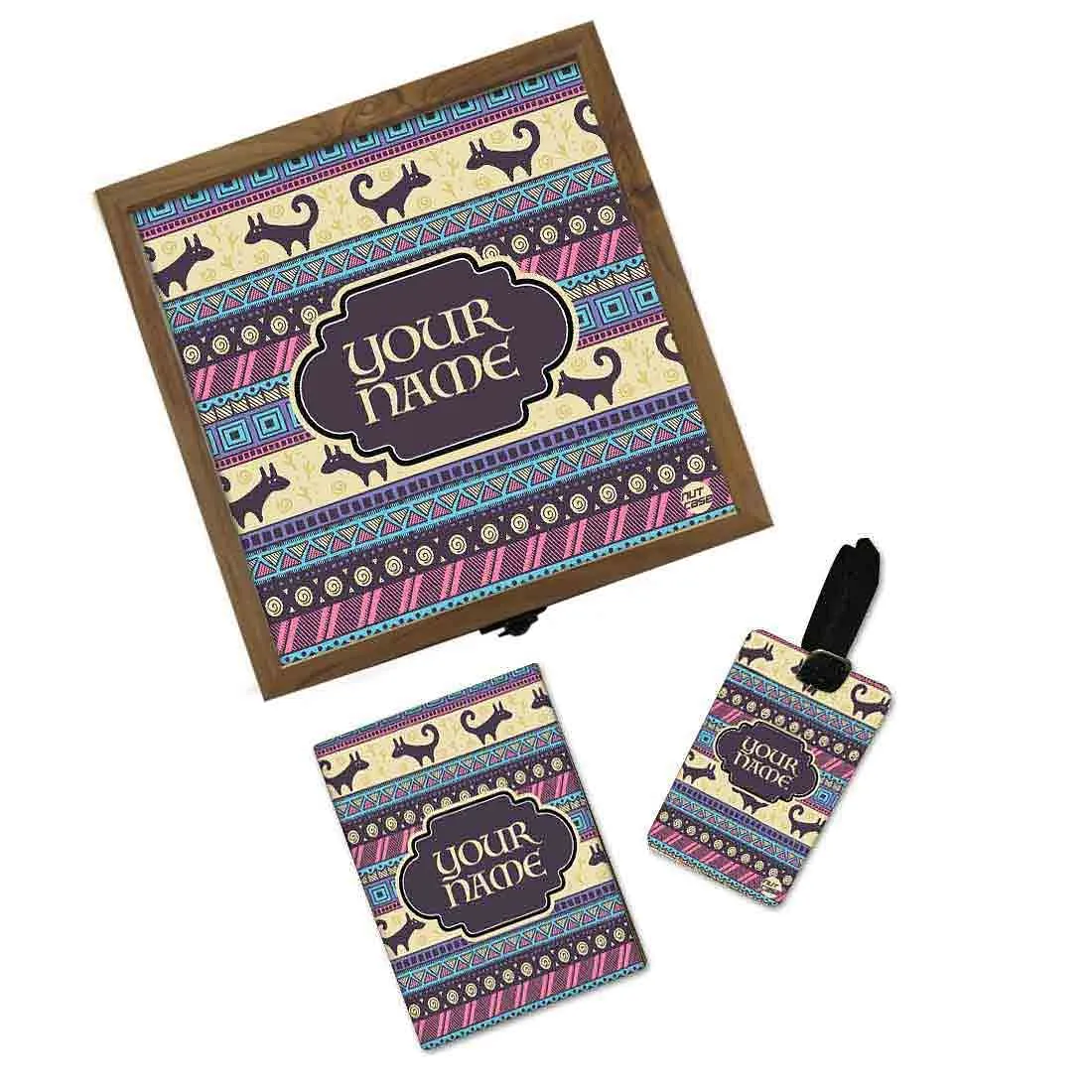 Customized Passport Cover With Luggage Tag - Aztec Design