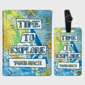 Customized Passport Cover with Luggage Tag Set - Time to Explorer Map